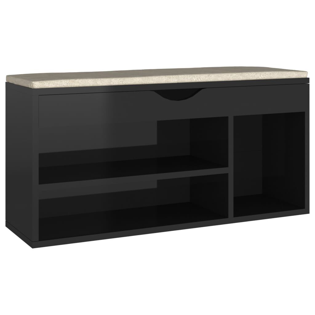 vidaXL Παπουτσοθήκη Γυαλ. Μαύρη 104x30x49εκ. Επεξ. Ξύλο με Μαξιλάρι