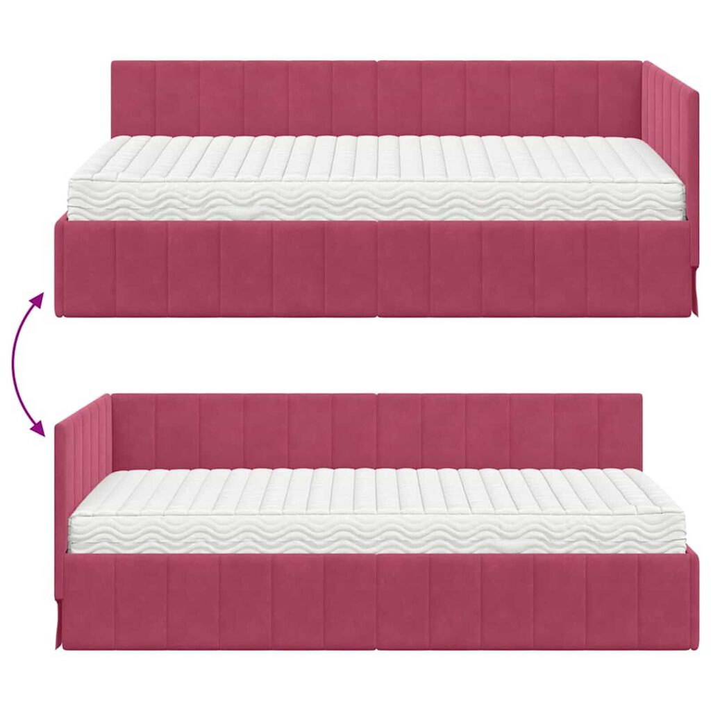 vidaXL Κρεβάτι Γωνίας με στρώμα Μπορντό 90 x 190 cm Βελούδο