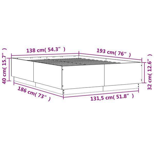 vidaXL Πλαίσιο Κρεβατιού Μαύρο 135x190 εκ. Επεξεργ. Ξύλο