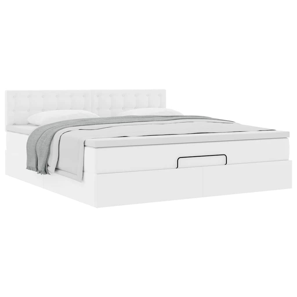 vidaXL Οθωμανικό κρεβάτι με στρώμα Λευκό 160x200cm Faux Leather
