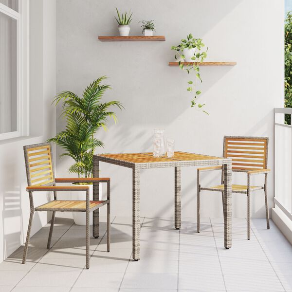 vidaXL Set Δείπνου Κήπου 3 Τεμαχίων με Γκρι Πολυ Ράτταν και Ακακία