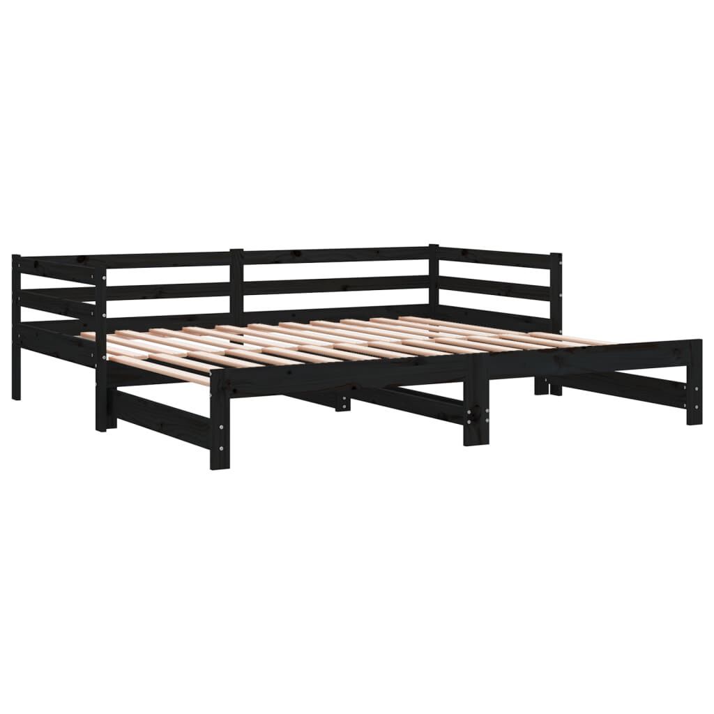 vidaXL Καναπές Κρεβάτι Μαύρος 2 x (90 x 200) εκ. από Μασίφ Ξύλο Πεύκου