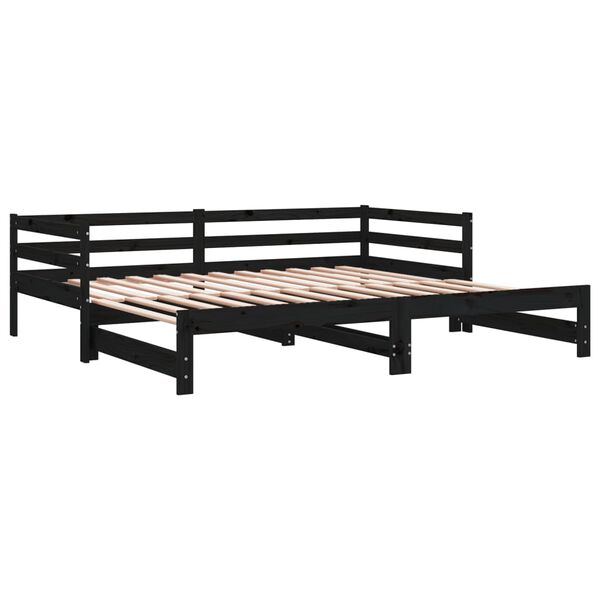 vidaXL Καναπές Κρεβάτι Μαύρος 2 x (90 x 200) εκ. από Μασίφ Ξύλο Πεύκου