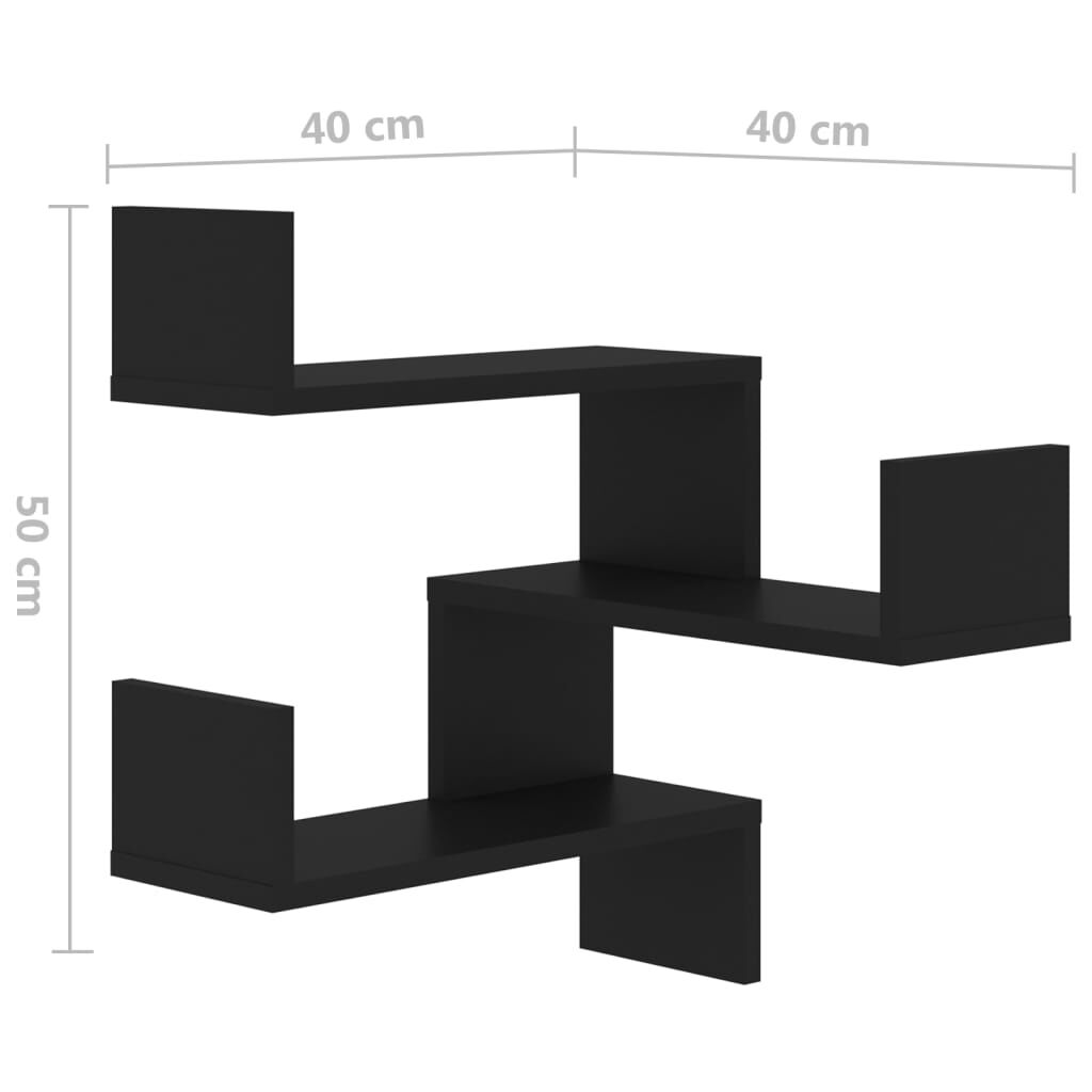 vidaXL Γωνιακή Ραφιέρα Τοίχου Μαύρη 40 x 40 x 50 εκ. από Επεξ. Ξύλο