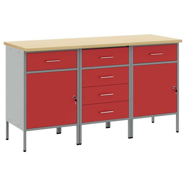 vidaXL Ντουλάπα Εργασίας 3 pcs Κόκκινο και Γκρίζο 150 x 55 x 85 εκ