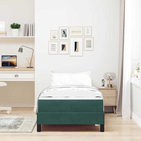 vidaXL Κρεβάτι box spring με στρώμα Σκούρο Πράσινο 90 x 190 cm Βελούδο