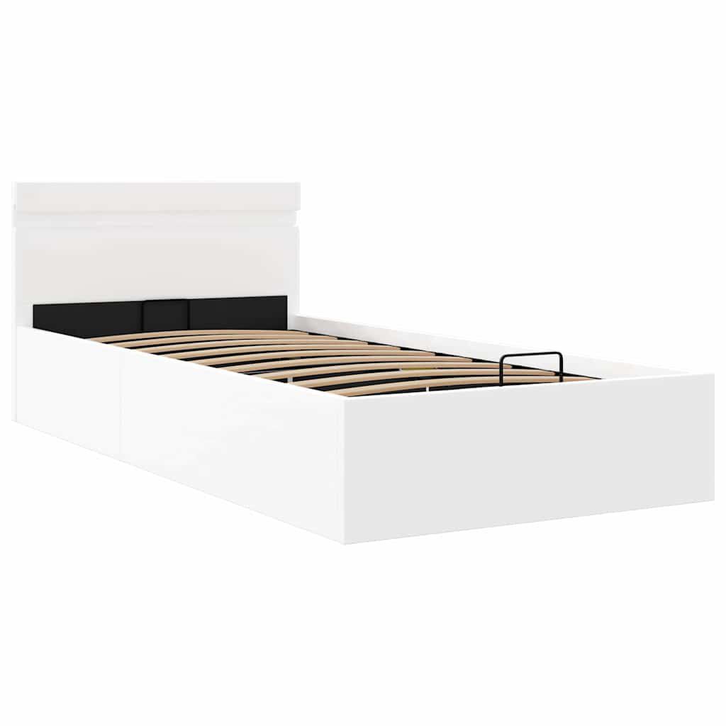 vidaXL Πλαίσιο Κρεβατιού Αποθ. Χώρο/LED Μαύρο 90x200 εκ. Δερματίνη