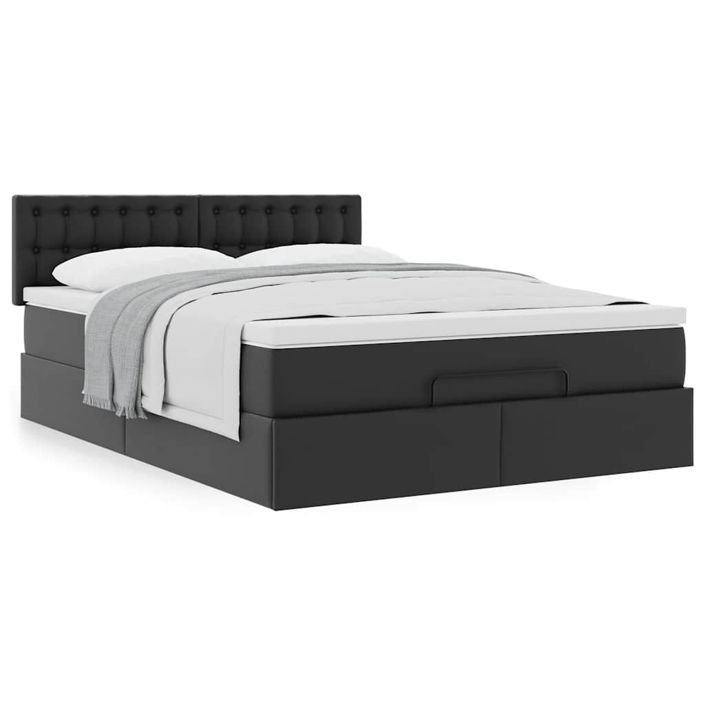 vidaXL Οθωμανικό κρεβάτι με στρώμα Μαύρο 140x190cm Συνθετικό δέρμα