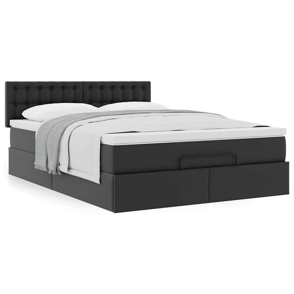 vidaXL Οθωμανικό κρεβάτι με στρώμα Μαύρο 140x190cm Συνθετικό δέρμα