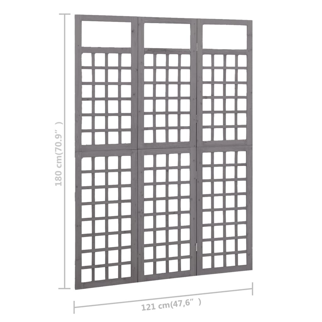 vidaXL Διαχωριστικό Δωμ./Καφασωτό 3 Πάνελ Γκρι 121x180 εκ. Ξύλο Ελάτης