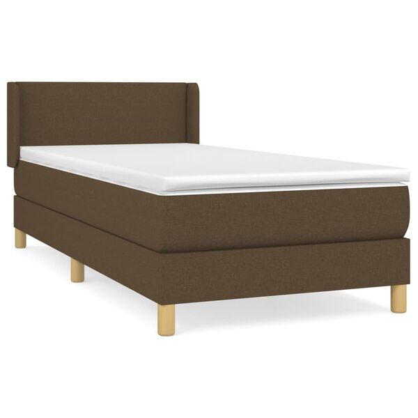 vidaXL Κρεβάτι Boxspring με Στρώμα Σκούρο Καφέ 90x190 εκ. Υφασμάτινο