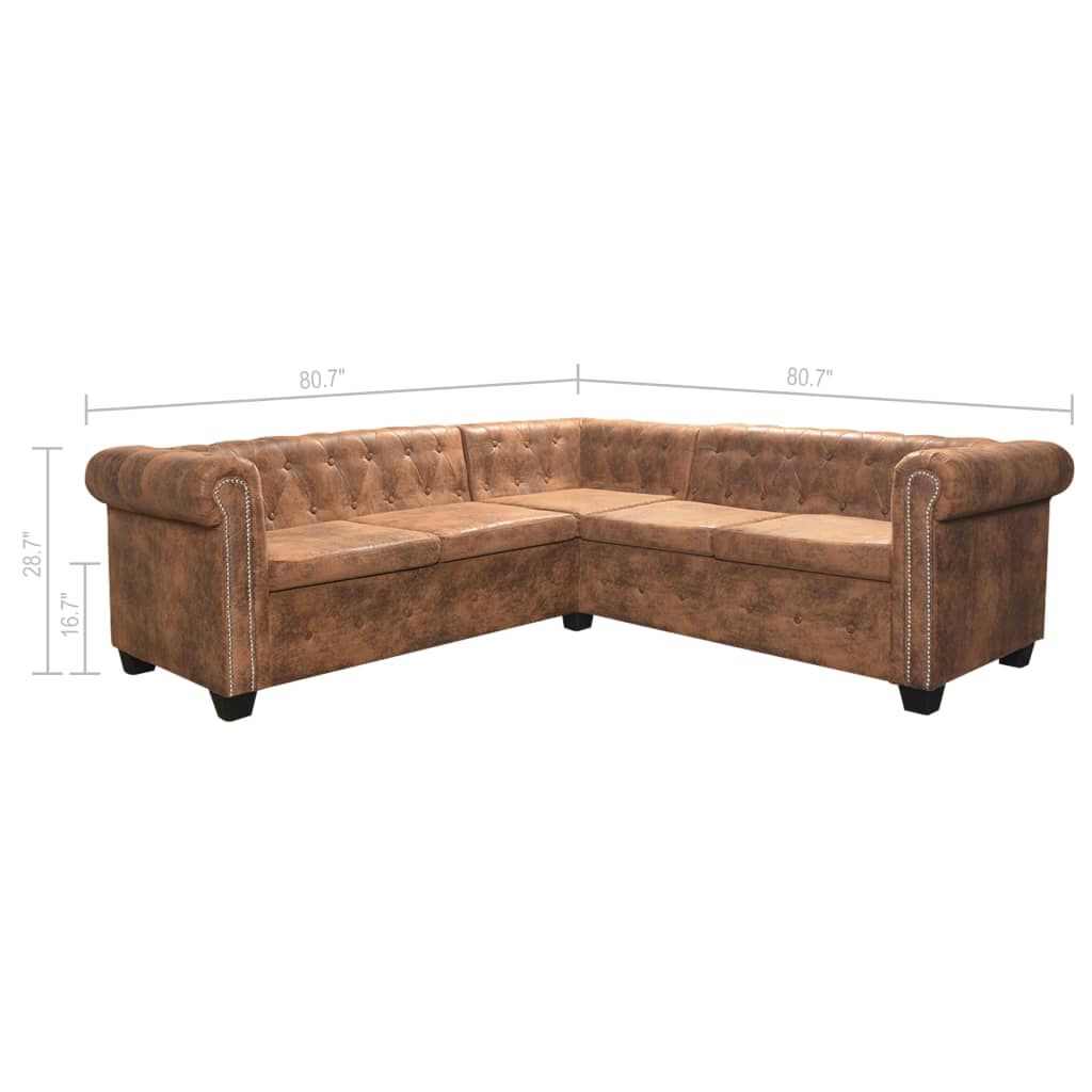 vidaXL Γωνιακός Καναπές Chesterfield 5 Θέσεων Καφέ από Συνθετικό Δέρμα