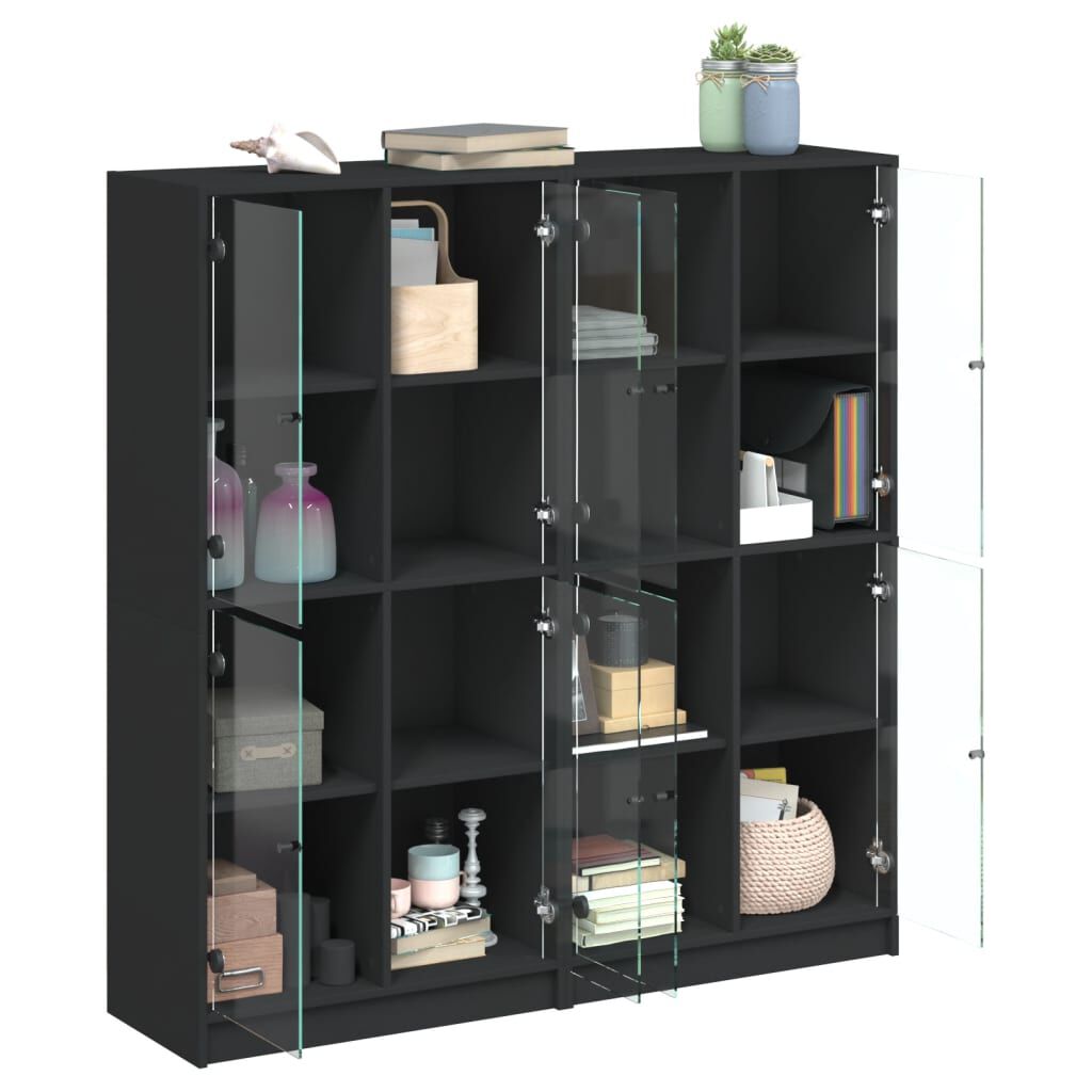 vidaXL Βιβλιοθήκη με Πόρτες Μαύρη 136x37x142 εκ. Επεξ. Ξύλο