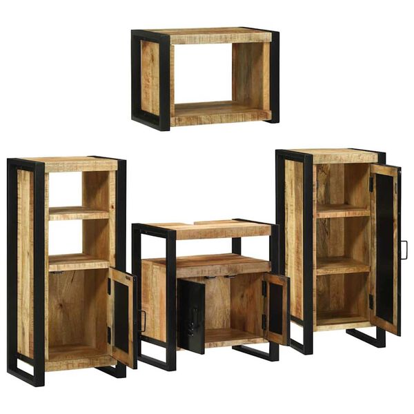 vidaXL Σετ Επίπλων Μπάνιου Επιτοίχιο 4 pcs Καφέ Στερεό ξύλο μάνγκο