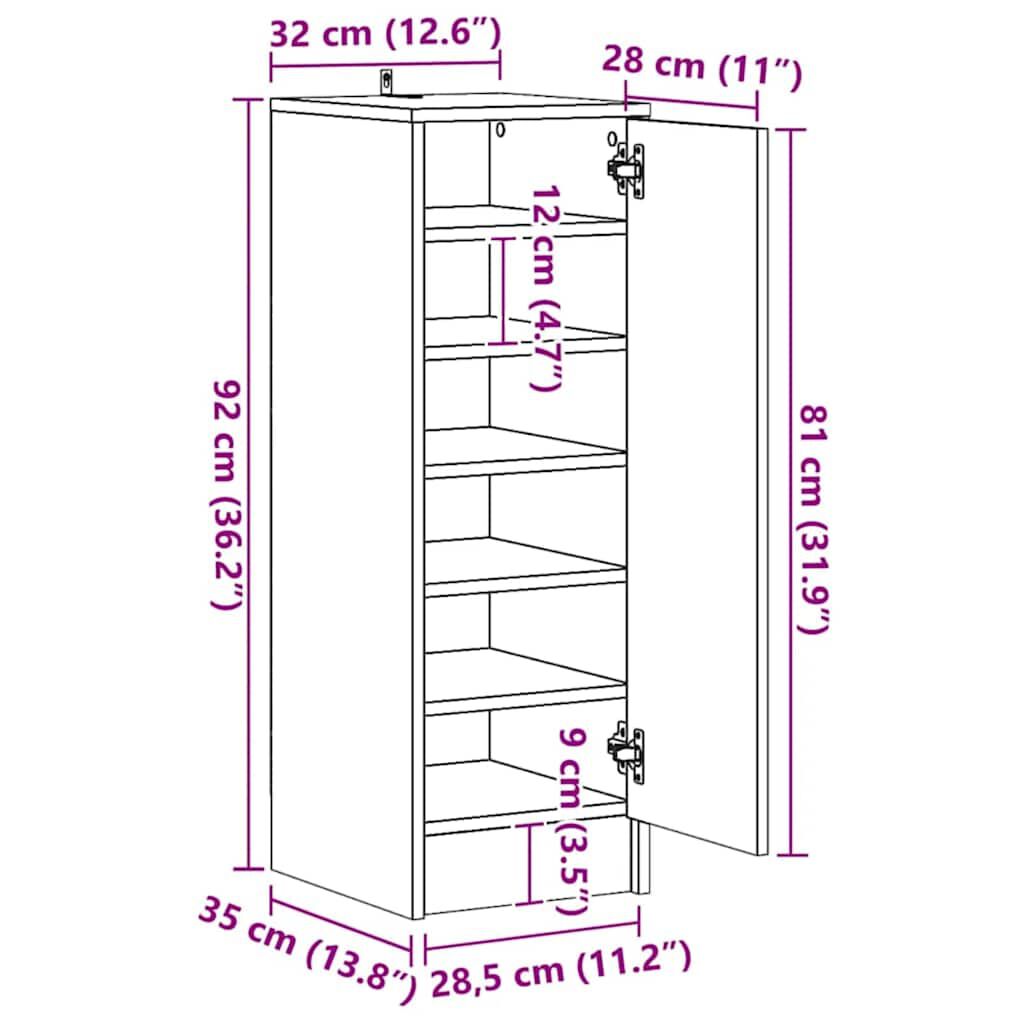 vidaXL Παπουτσοθήκη Λευκή 32 x 35 x 92 εκ. από Επεξ. Ξύλο