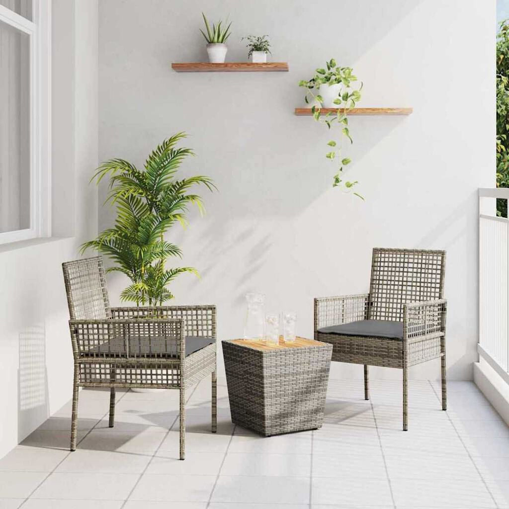vidaXL Σετ Μπιστρό Κήπου 3 pcs Γκρι Πολυ ράταν