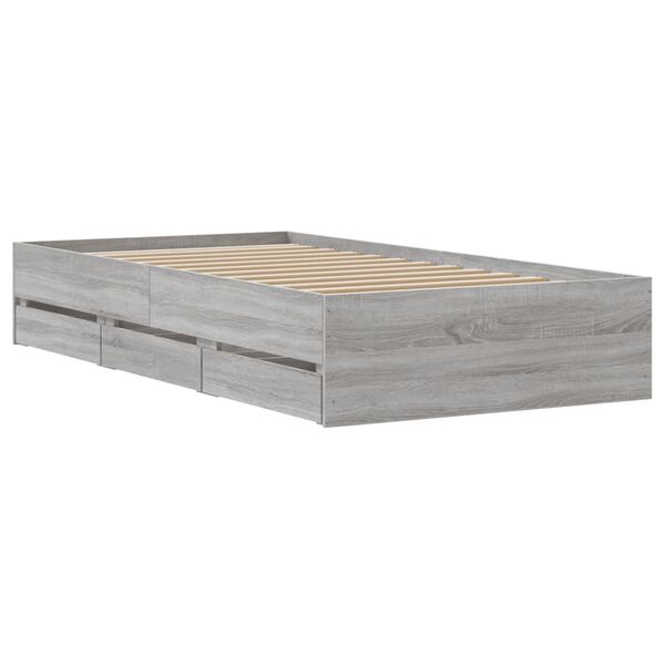 vidaXL Πλαίσιο Κρεβατιού με Συρτάρια Γκρι Sonoma 75x190 εκ. Επεξ. Ξύλο