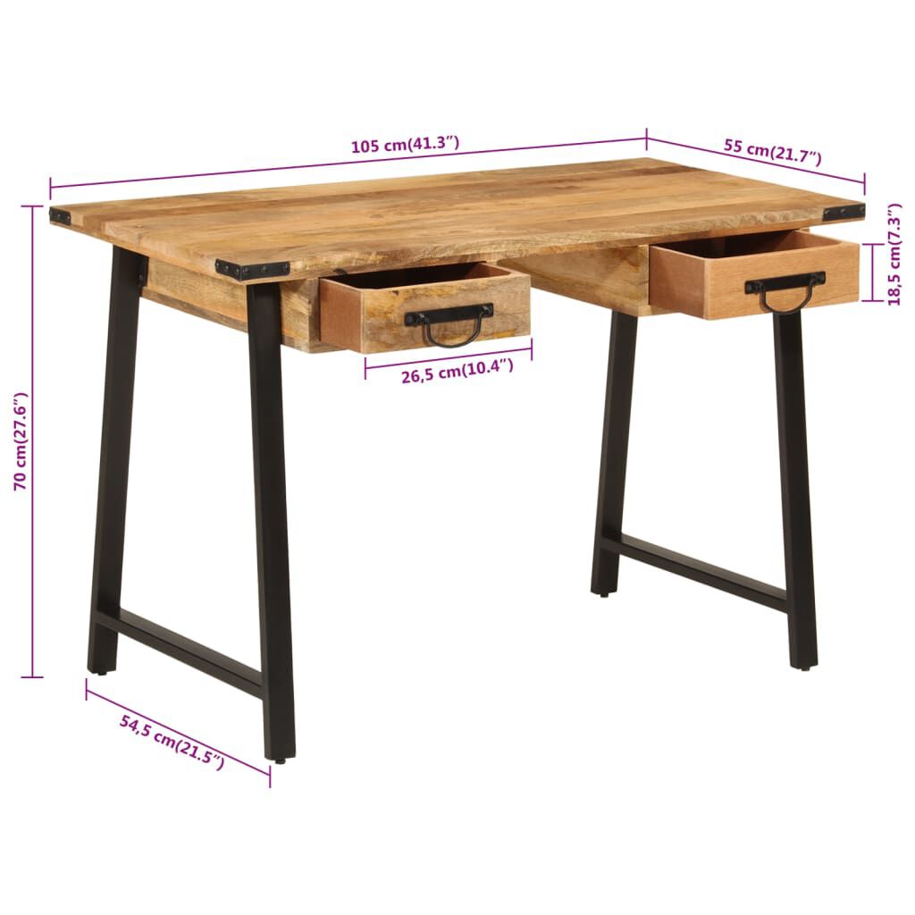 vidaXL Γραφείο με Συρτάρια 105x55x70εκ. από Μασίφ Ξύλο Μάνγκο & Σίδηρο