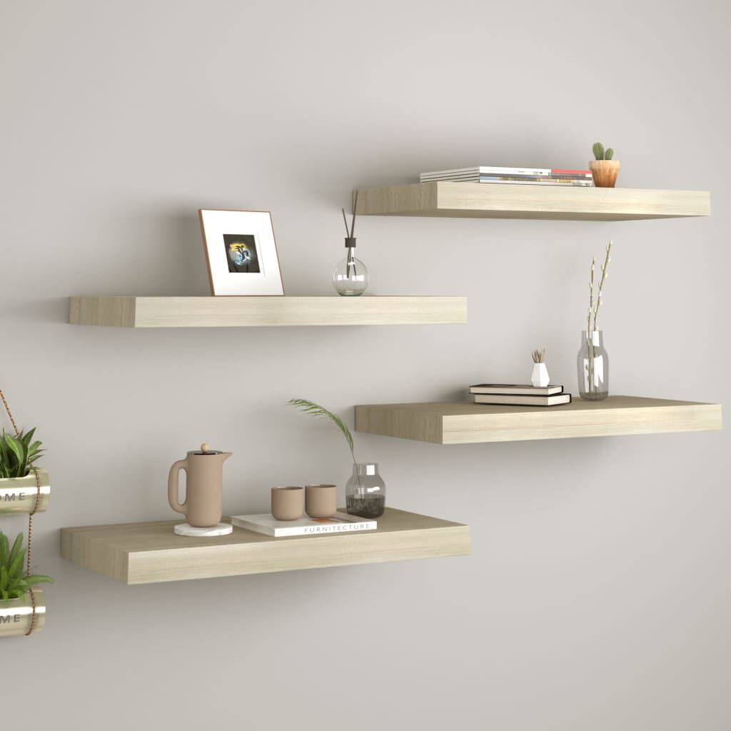 vidaXL Ράφια Τοίχου 4 τεμ. Χρώμα Δρυός 60x23,5x3,8 εκ. MDF