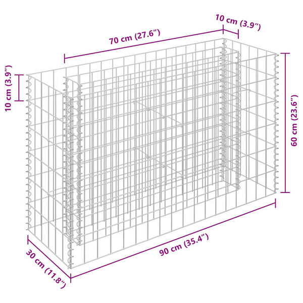 vidaXL Συρματοκιβώτιο-Γλάστρα Υπερυψωμένη 90x30x60 εκ. Γαλβ. Χάλυβας
