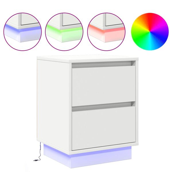 vidaXL Κομοδίνο με LED Φώτα Λευκό 39x34,5x50 εκ.