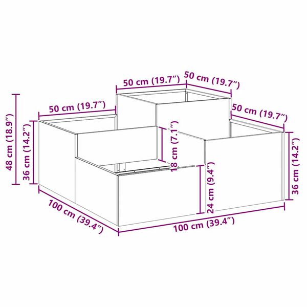 vidaXL Γλάστρα Κήπου Λευκό 100 x 100 x 48 εκ. Ατσάλι