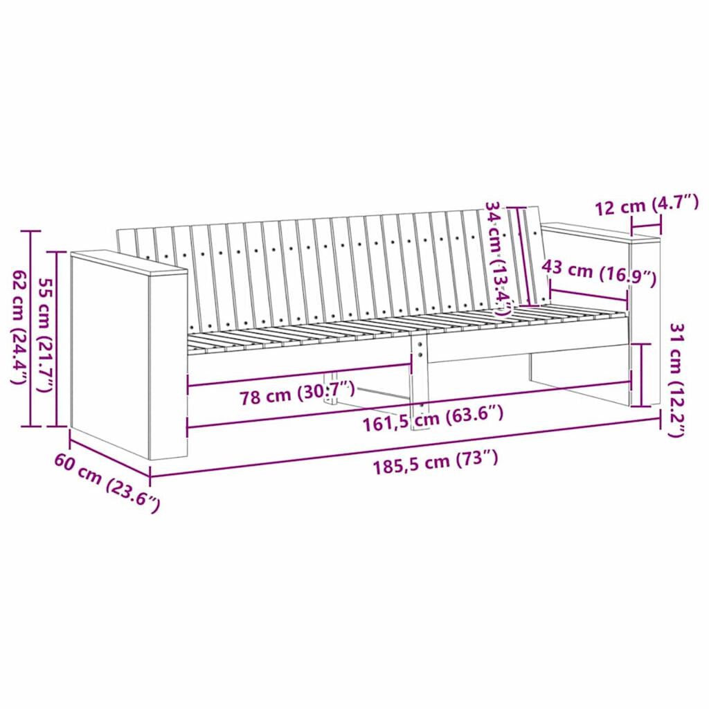vidaXL Καναπές Κήπου Πράσινο 185.5 x 60 x 62 εκ.