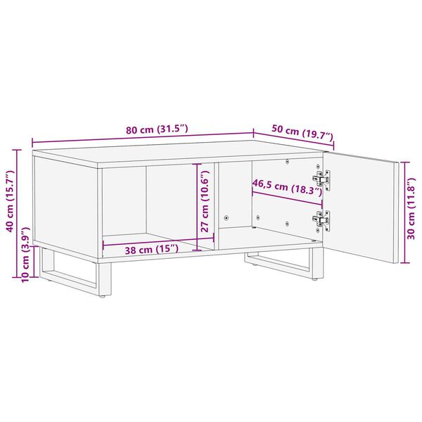 vidaXL Τραπεζάκι σαλονιού Άσπρο, Μαύρο 80 x 50 x 40 cm Σαγκουίνι ξύλο