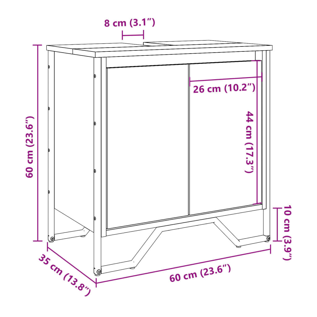 vidaXL Ντουλάπι Νιπτήρα Μπάνιου Μαύρο 60x35x60 εκ. Επεξεργασμένο Ξύλο