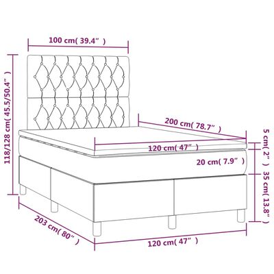 vidaXL Κρεβάτι Boxspring με Στρώμα & LED Σκ.Καφέ 120x200 εκ Υφασμάτινο