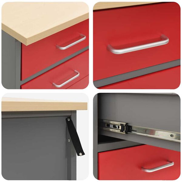 vidaXL Ντουλάπα Εργασίας 3 pcs Κόκκινο και Γκρίζο 150 x 55 x 85 εκ