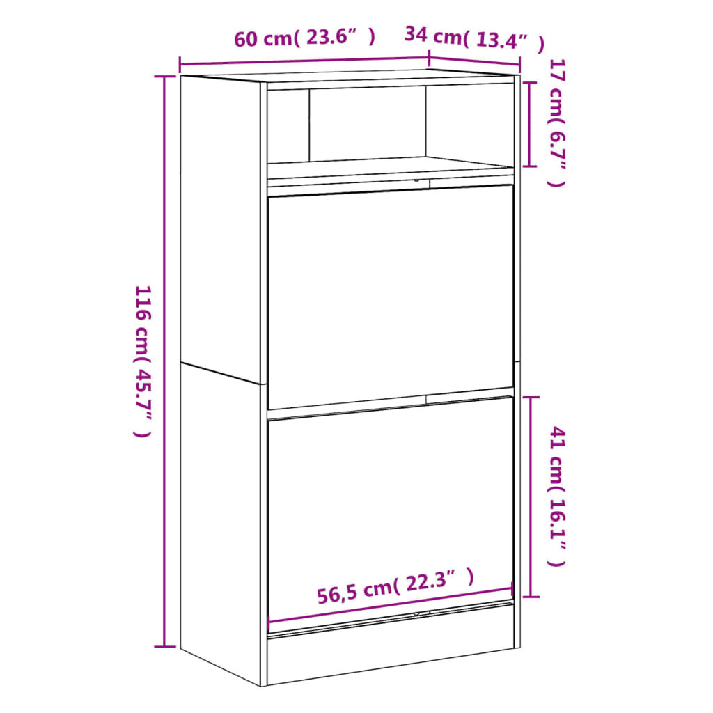 vidaXL Παπουτσοθήκη Γκρι Σκυροδέματος 60x34x116 εκ. Επεξεργασμένο Ξύλο