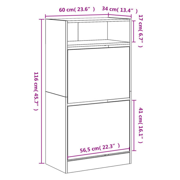 vidaXL Παπουτσοθήκη Γκρι Σκυροδέματος 60x34x116 εκ. Επεξεργασμένο Ξύλο