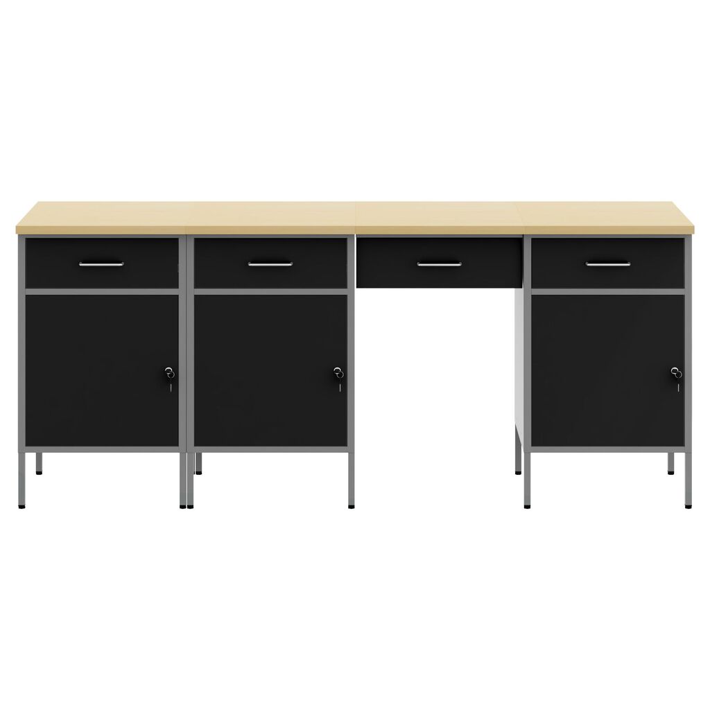 Set εργασίας 4 τεμαχίων vidaXL με cabinet και τραπέζι Μαύρο Επεξεργασμένο ξύλο και Χάλυβα