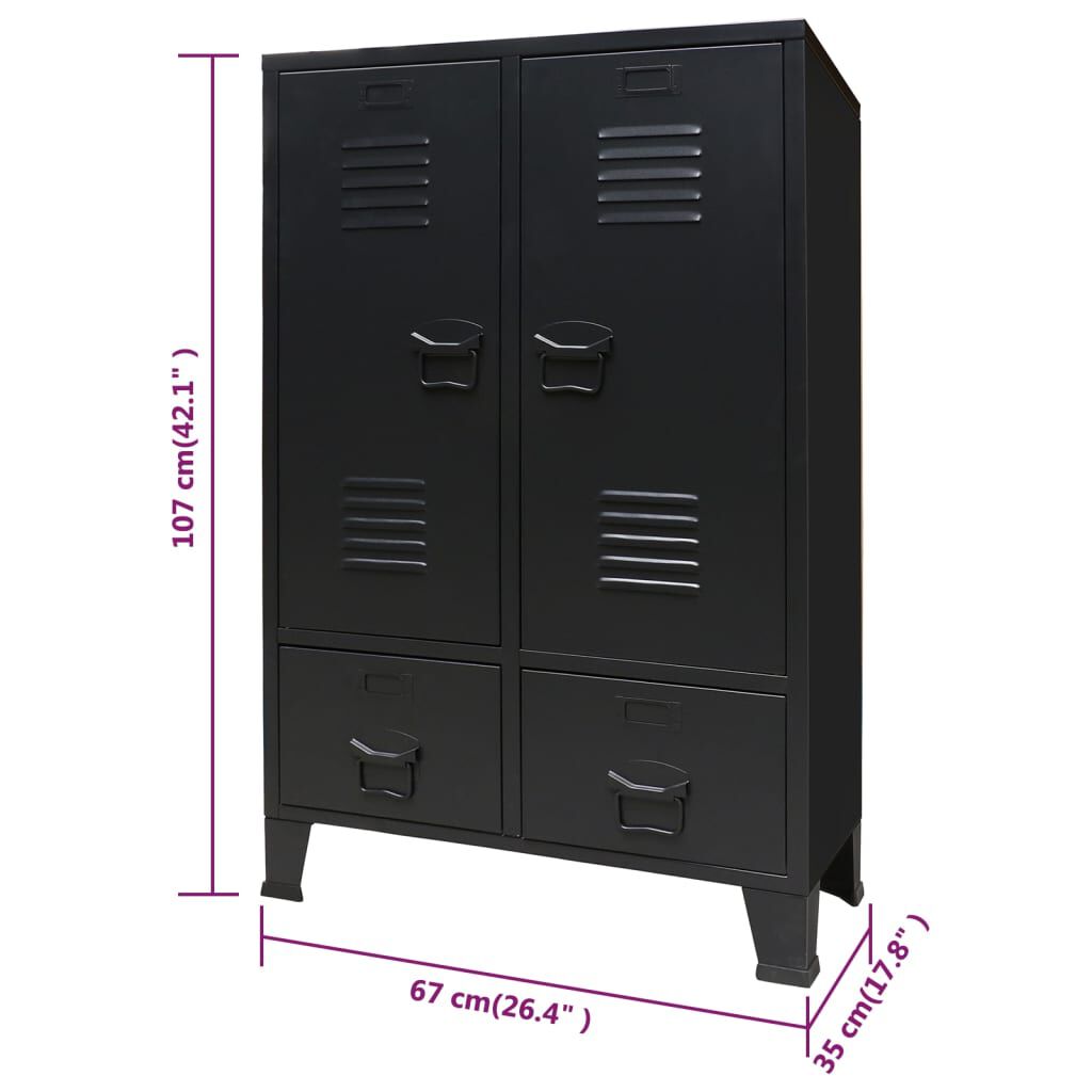 vidaXL Ντουλάπι με Βιομηχανικό Στιλ Μαύρο 67 x 35 x 107 εκ. Μεταλλικό