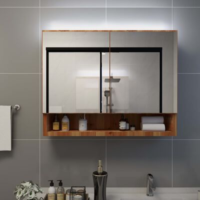vidaXL Καθρέφτης Μπάνιου με Ντουλάπι/LED Χρώμα Δρυός 80x15x60 εκ. MDF