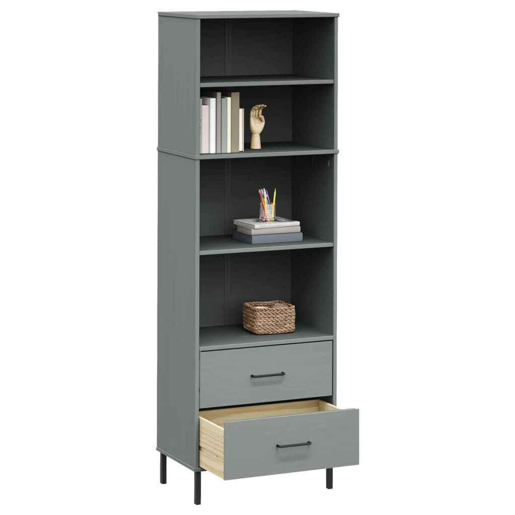 vidaXL Βιβλιοθήκη OSLO με 2 Συρτάρια Γκρι 60x35x180 εκ. Μασίφ Ξύλο