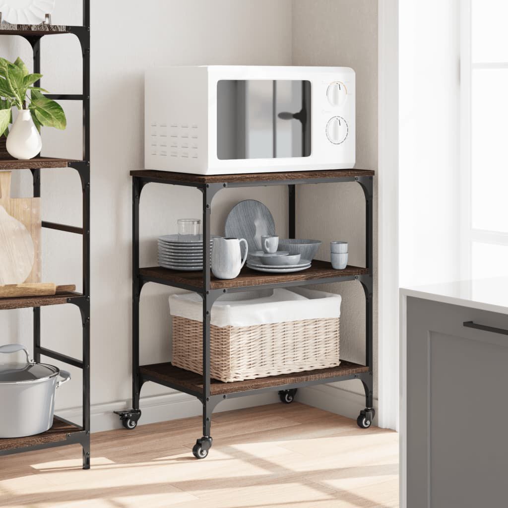 vidaXL Τρόλεϊ Κουζίνας Καφέ Δρυς 60x41x76 εκ. από Επεξεργασμένο Ξύλο