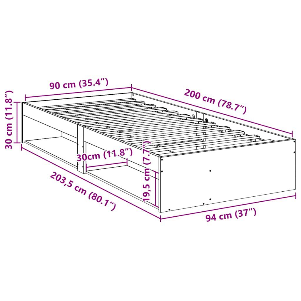 vidaXL Καναπές Κρεβάτι Χωρίς Στρώμα 90x200 εκ. Μασίφ Ξύλο Πεύκου