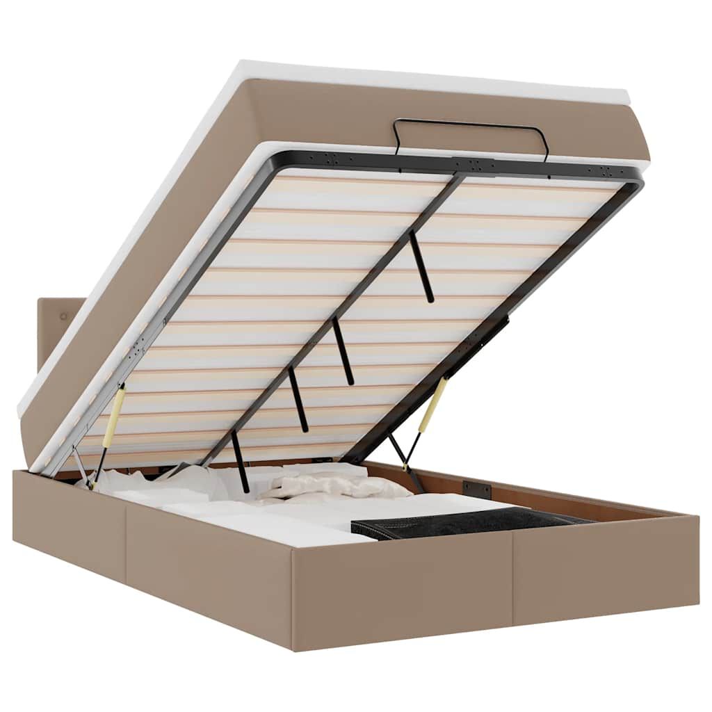 vidaXL Οθωμανικό κρεβάτι με στρώματα & LEDs Cappuccino Faux Leather