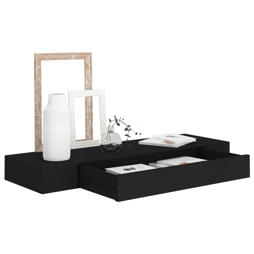 vidaXL Ράφι Τοίχου με Συρτάρι Μαύρο 80 x 25 x 8 εκ. MDF