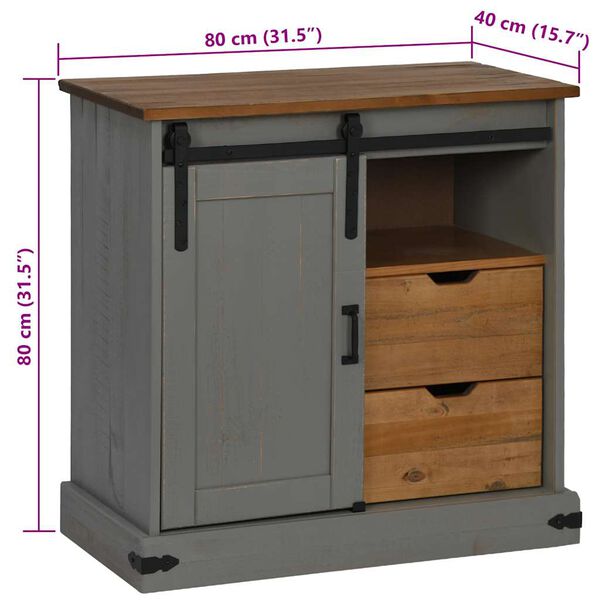 vidaXL Sideboard HALDEN με συρόμενη πόρτα γκρι 80x40x80 cm μασίφ ξύλο