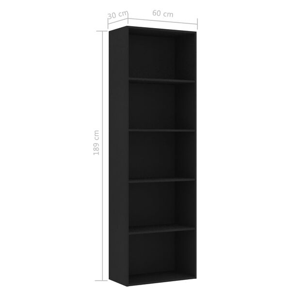 vidaXL Βιβλιοθήκη με 5 Ράφια Μαύρη 60 x 30 x 189 εκ. από Επεξ. Ξύλο