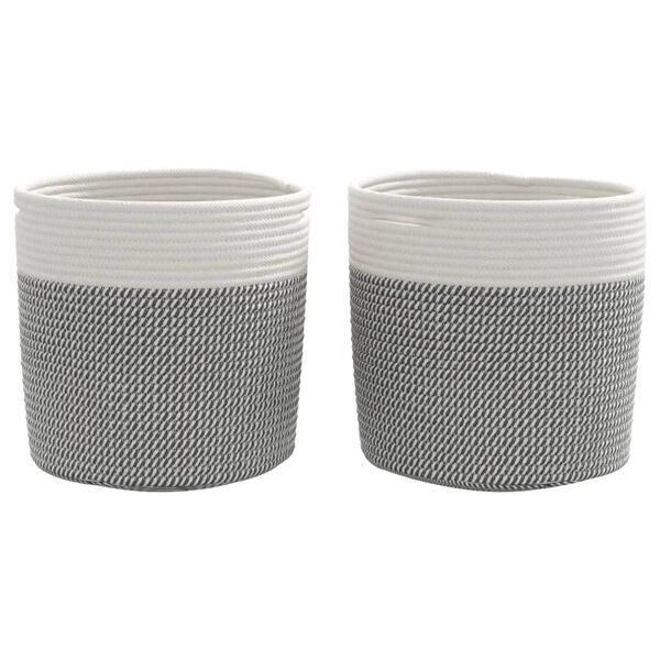 vidaXL Καλάθια Αποθήκευσης 2 τεμ. Γκρι/Λευκό Ø28 x 28 εκ. Βαμβακερά
