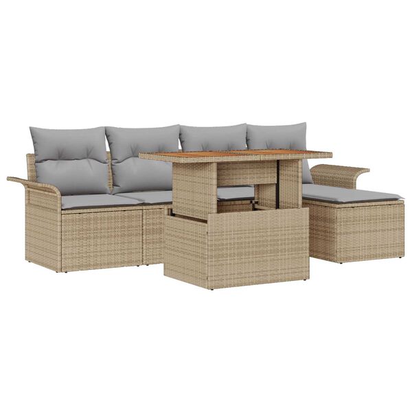 vidaXL Σετ Καναπέ Κήπου με μαξιλάρι 6 pcs μπεζ και ανοιχτό γκρι