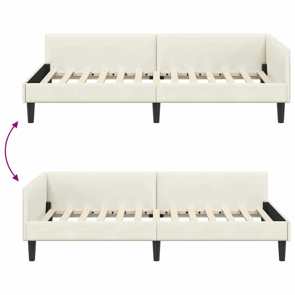vidaXL Πλαϊνό Κρεβάτι Κρεμ 90 x 190 cm Βελούδο και Στιβαρή ξυλεία