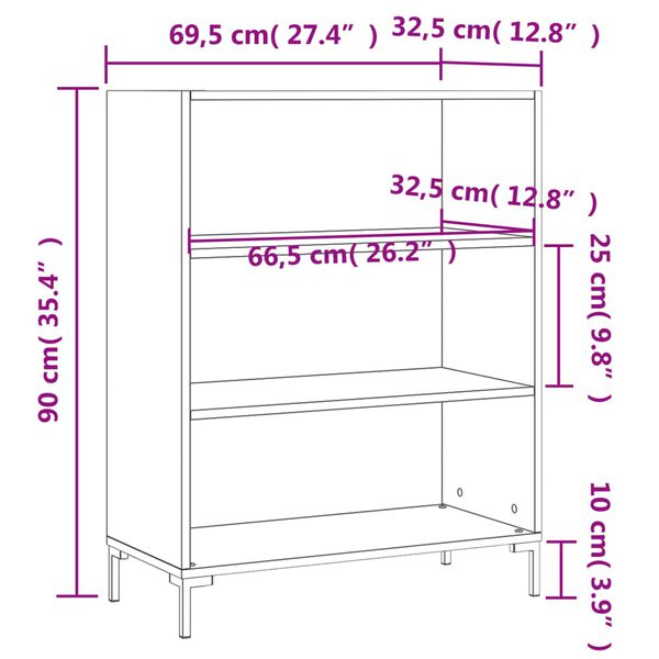 vidaXL Βιβλιοθήκη Γκρι Σκυροδέματος 69,5 x 32,5 x 90 εκ. Επεξεργ. Ξύλο