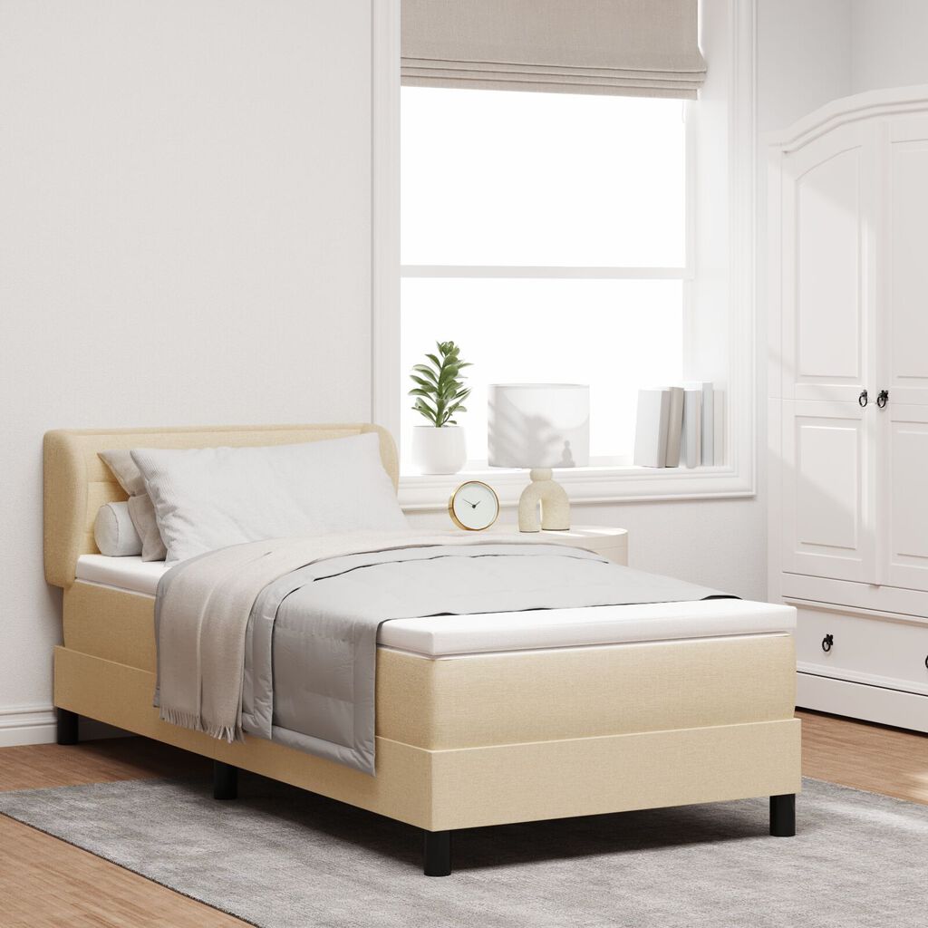vidaXL Κρεβάτι Box Spring με στρώμα Κρεμ 100x200 εκ. Υφάσματος