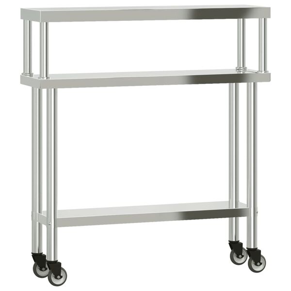 vidaXL Πάγκος Εργασίας Κουζίνας με Ράφι 110x30x120 εκ. Ανοξείδ. Ατσάλι