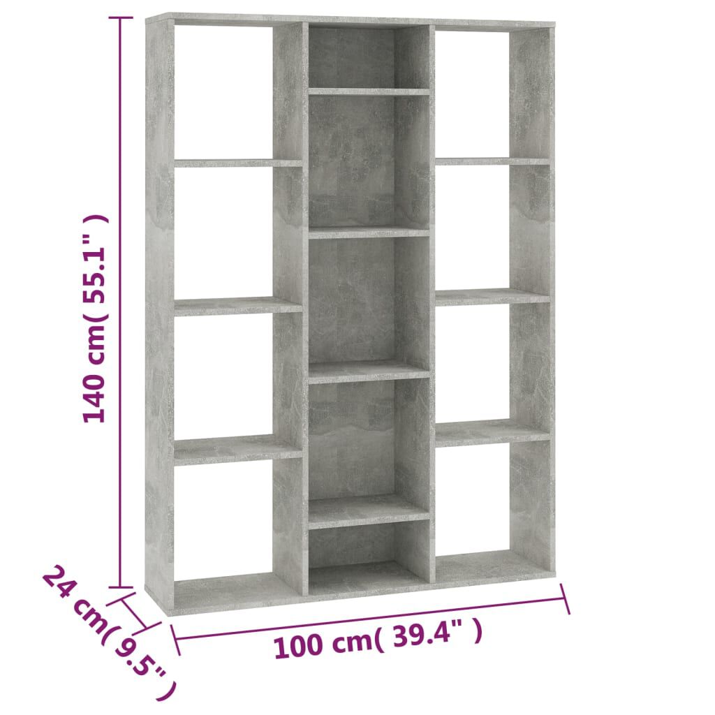 vidaXL Διαχωριστικό/Βιβλιοθήκη Γκρι Σκυροδ. 100x24x140 εκ. Επεξ. Ξύλο